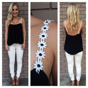 Casual Backless Patchwork Black Camisole