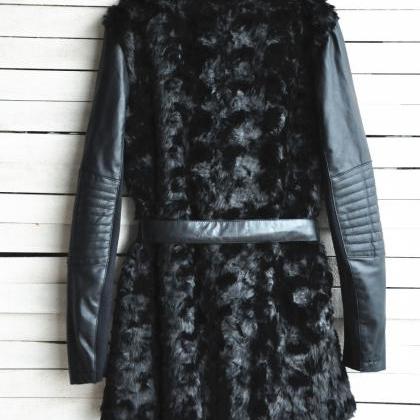 Slender Furry Coat Pu Leather Jacket