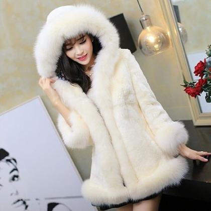 Hooded Fox Fur Collar And Long Sections Bnvb