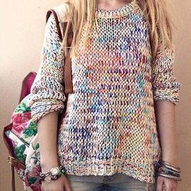 Color Knitting Sweater Coat Hh