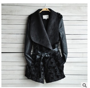 Slender Furry Coat Pu Leather Jacket