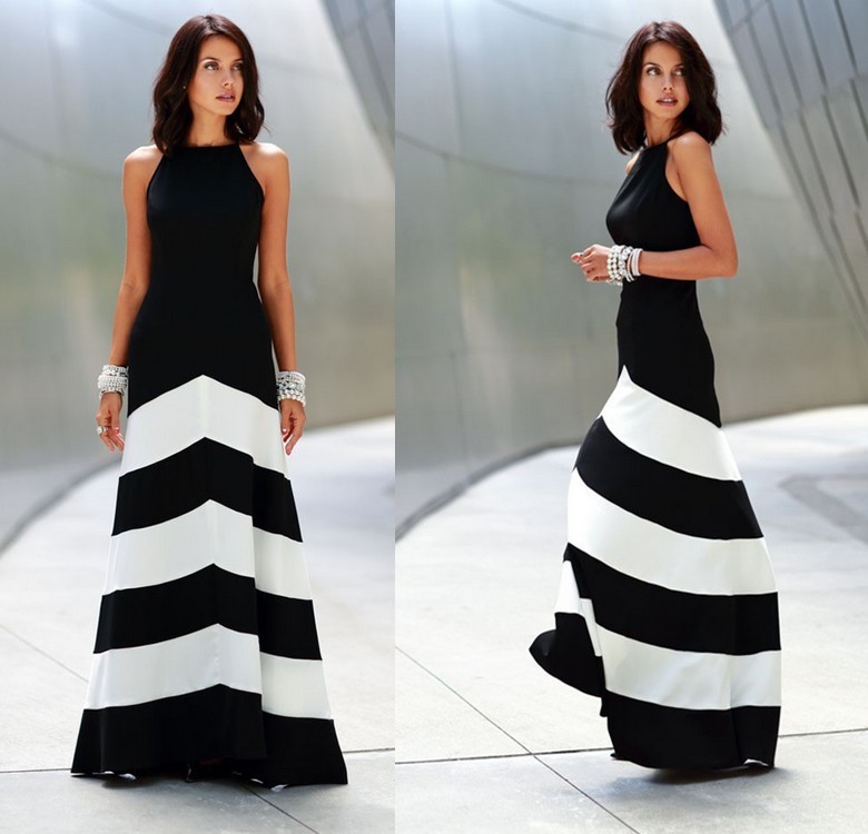 Black And White Stripe Mosaic Fashion Long Dress On Luulla Black And White Stripe Mosaic Fashion Long Dress